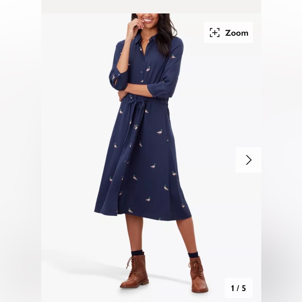 Joules Winslet Long Sleeve Button Front Shirt Dress, Navy Duck